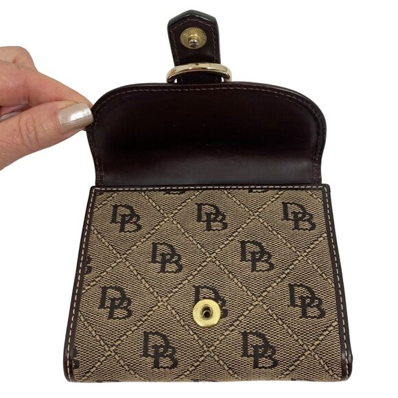 Dooney Bourke Signature Compact Wallet Trifold Brown/Tan Jacquard Leather Trim - Picture 9 of 11